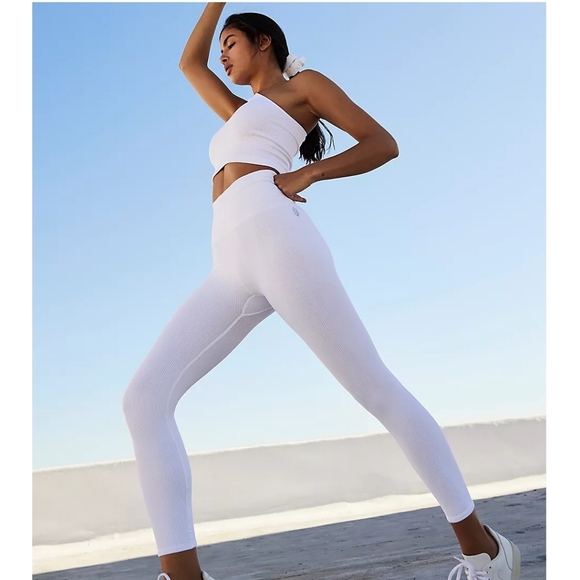 Free People Ultra High Rise 7/8 Ribbed Happiness Runs Leggings White